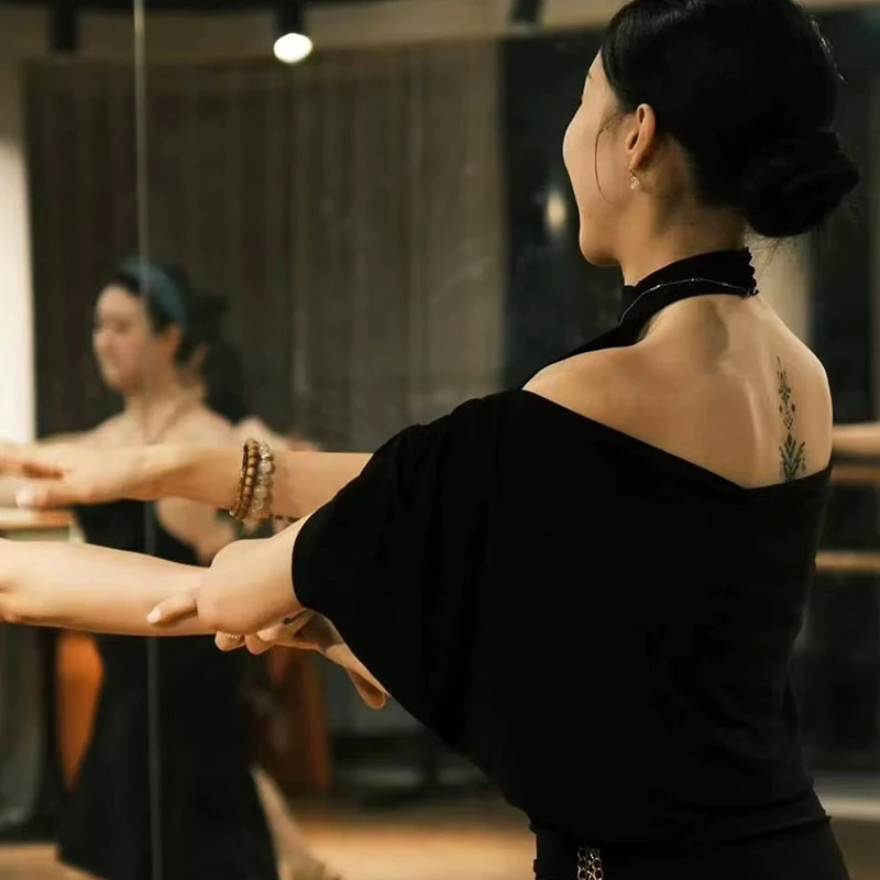 Ballroomdans Top Dames Standaard Danskleding Sociale Dans Oefenkleding Batwing Mouw Zwart Training Top Latin Outfit 2372