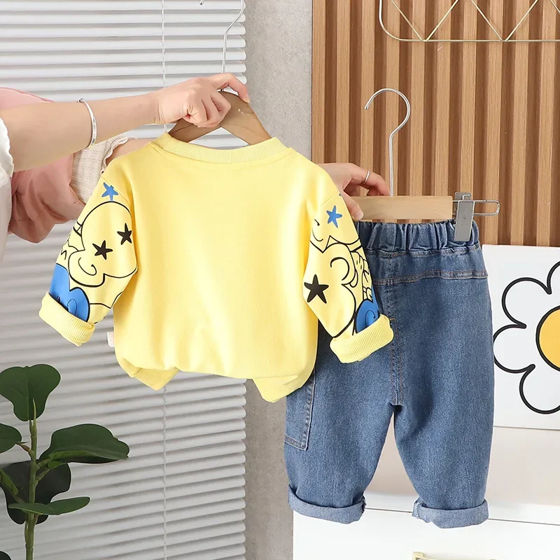 2024 New Spring Baby Boy Clothes 1 to 5 Years Causal Cartoon O-neck Pullover Long Sleeev T-shirts and Pants Kids Boys Outfit Set