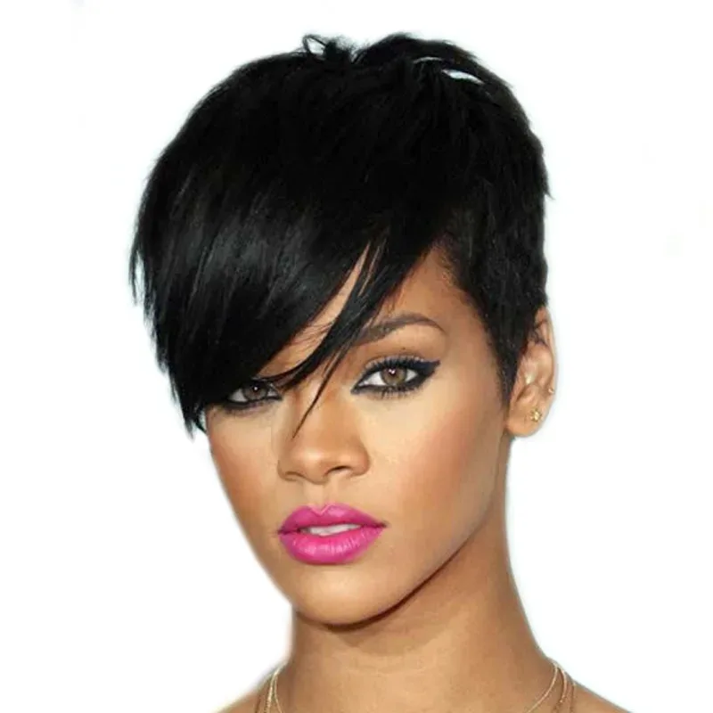 

European and American Fashion Wig Rihanna Black Short Straight Wig Head Cover Hot Sale Cosplay