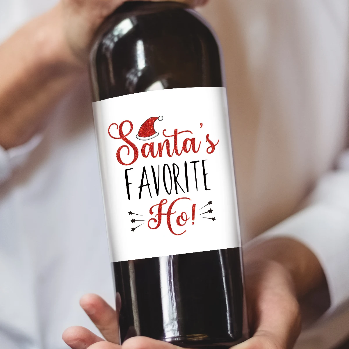 4 Stück Weihnachts-Weinflaschen-Aufkleber – „Santa's Favorite Ho! ",Party-Dekoration, Geschenk an Freunde, Familie, Kollegen, Weinverpackungsetiketten