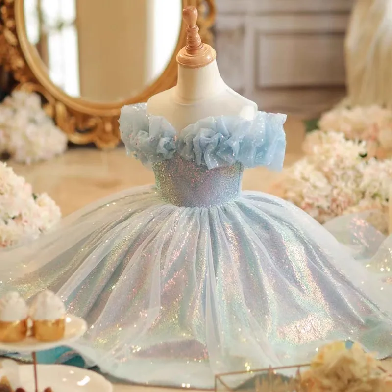 Precioso vestido de princesa para niñas, vestidos de flores y lentejuelas para niños, vestido de fiesta de cumpleaños para bebés, vestido de baile para niños