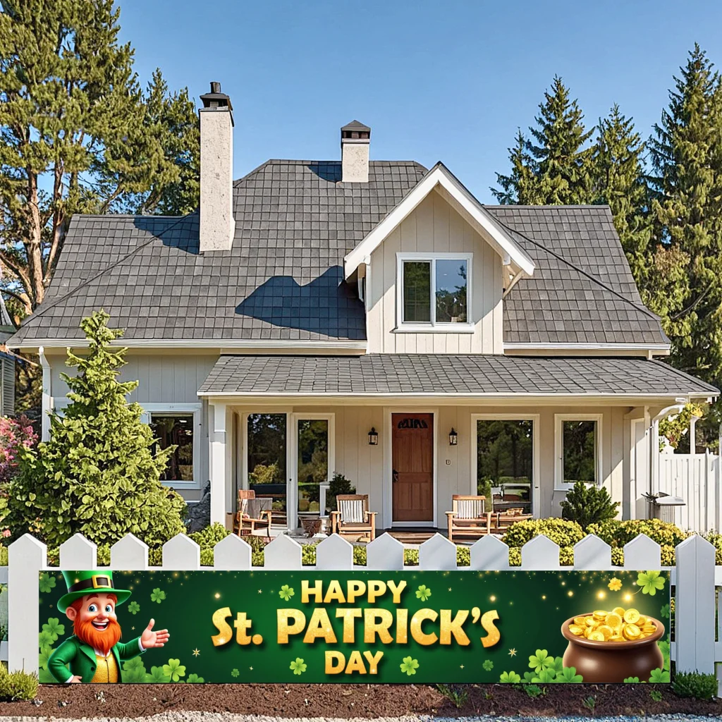 250x45 St. Patrick'S Day Themed Banner Courtyard Photography Backdrop Background for Celebration Anniversary Event Decoration