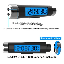 Car Digital LCD Clock Temperature Display Electronic Clock Thermometer Car Automotive Blue Backlight With Clip Car Accessories