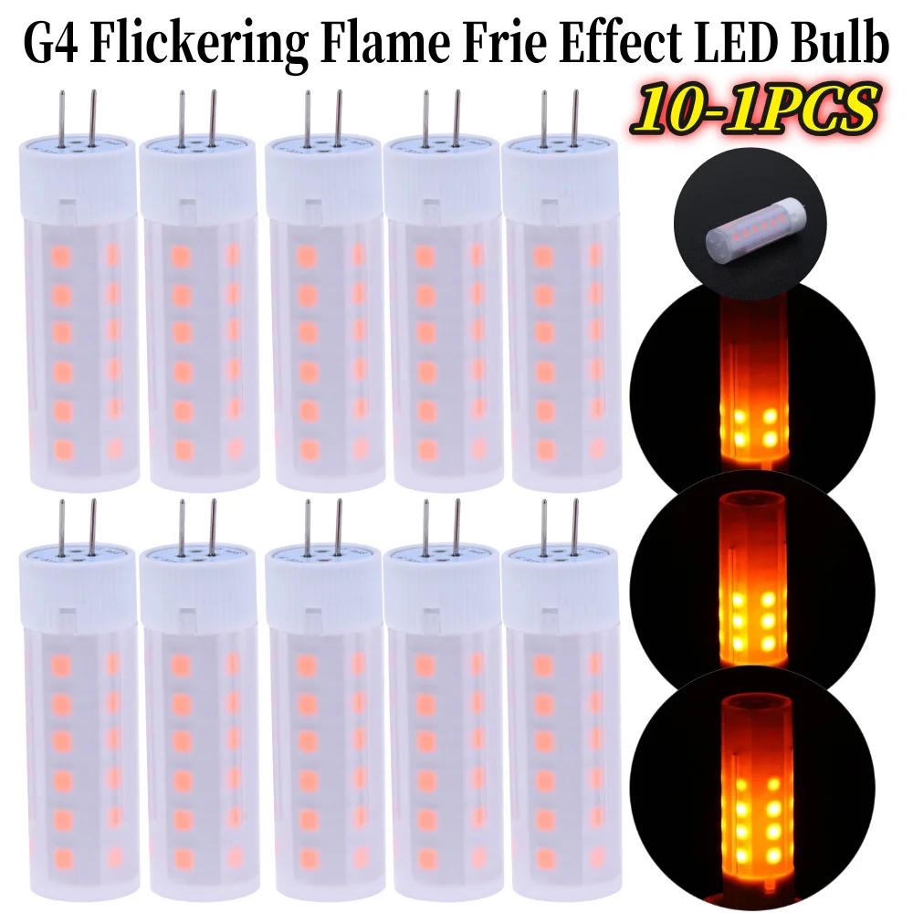 10-1PCS G4 Flickering Flame Fire Effect LED Bulb DC 12V 2W Corn Light Retro Emulation Fire Flicker Burning Decoration Lamp