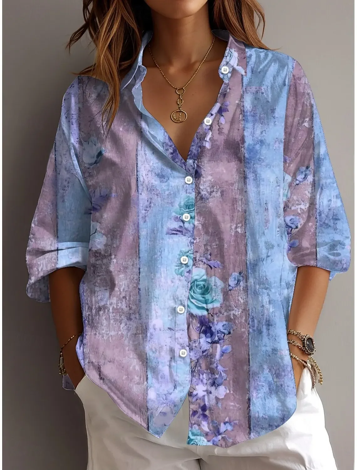 2025 Spring and Autumn Women's Shirts Floral Graphics Blouse Lapel Neck Blouse Summer Women's Long Sleeve Shirt Womens Clothes