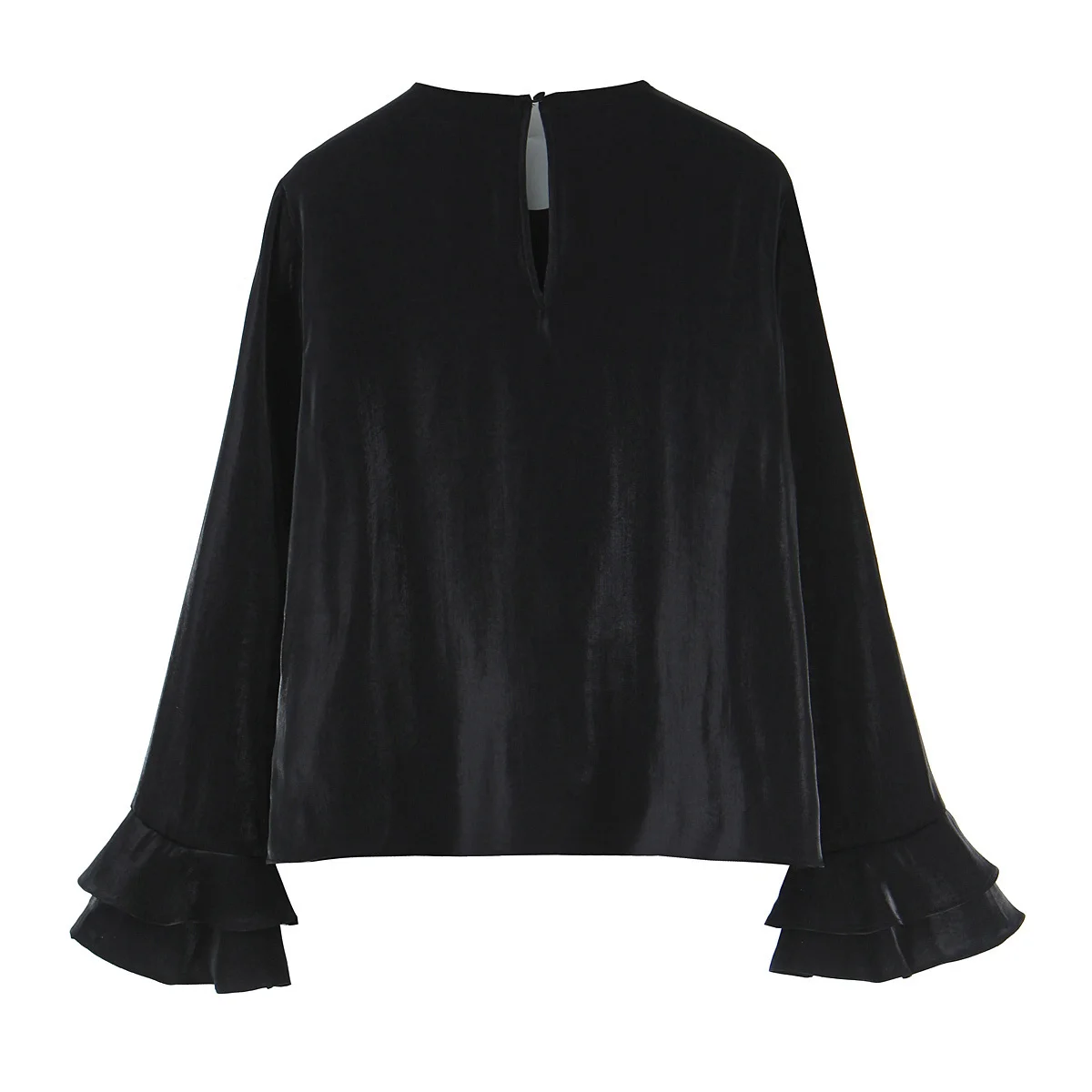 Camicia con spacco posteriore con decorazione a strati in tessuto lucido a maniche lunghe girocollo moda casual da donna nuova inverno 2025