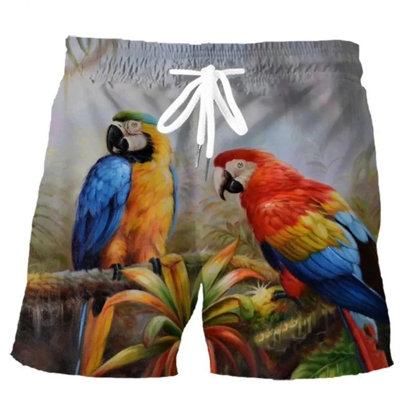 Pantalones cortos de playa con estampado 3D para hombre, bañador con gráfico de loro, traje de baño fresco, ropa de verano