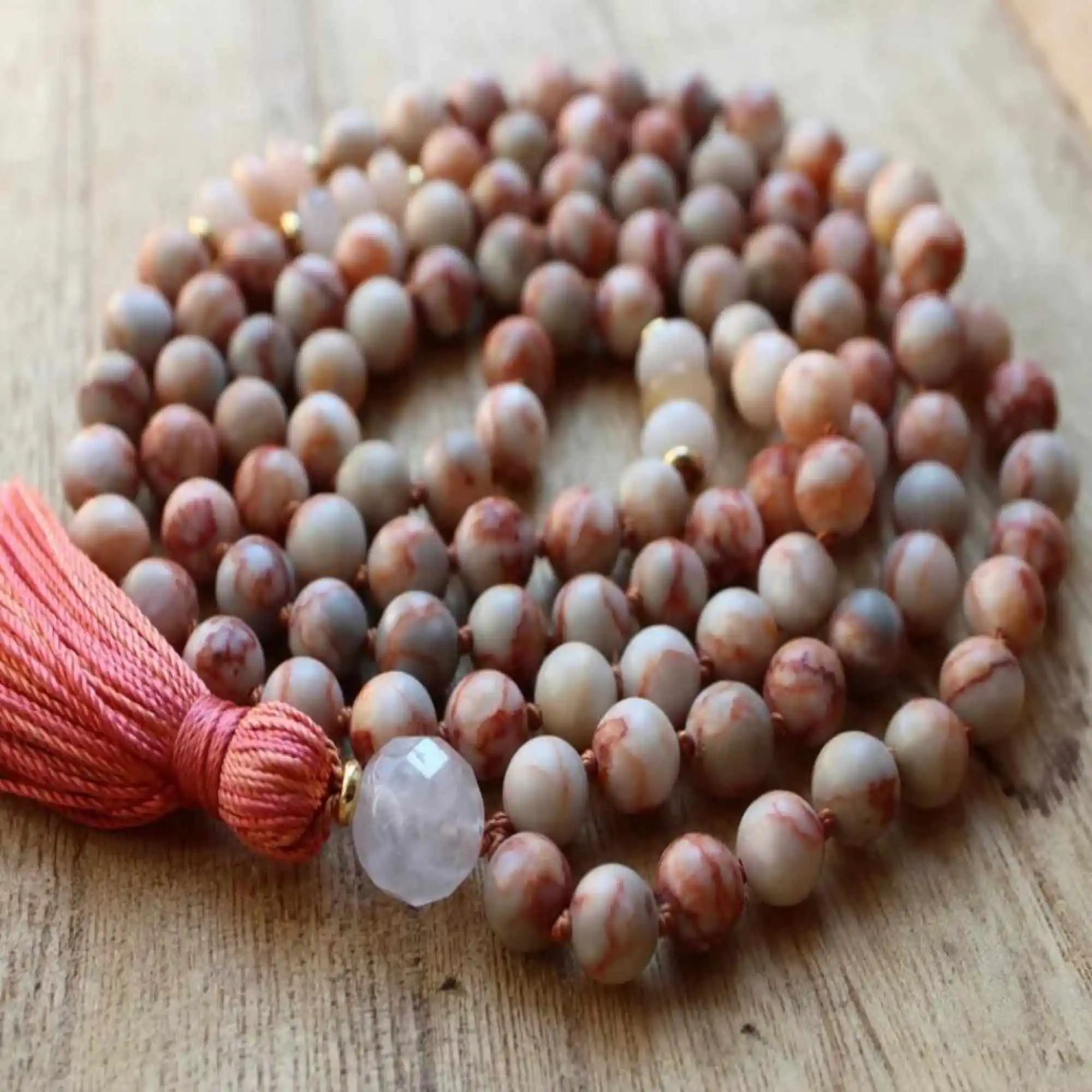 8mm Natural knot semi-precious stone Beads Rose quartz necklace Bless Inspiration Pray Elegant Taseel Practice Fragrant