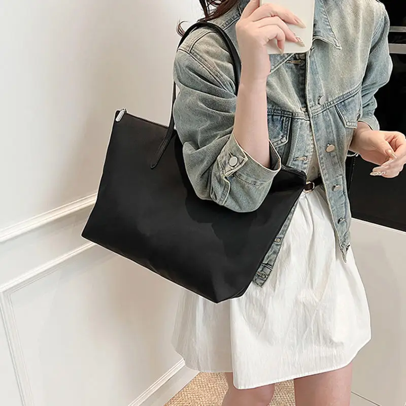 Large Capacity Waterproof Commuter Tote Bag Design Women's Handbag French Style Horizontal L Shape Shopping Ba