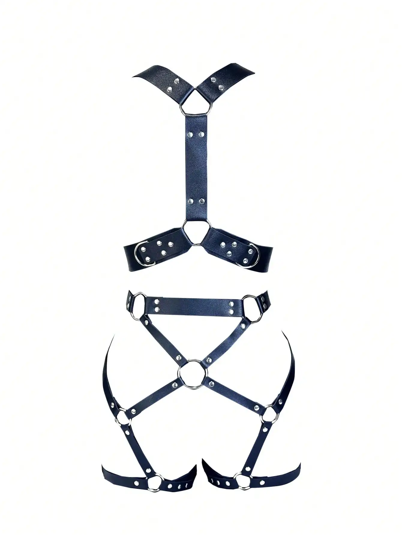 

Комплект из 2 предметов: кожаный ремень-жилетка из ПУ с регулируемыми ремнями и металлическими кольцами