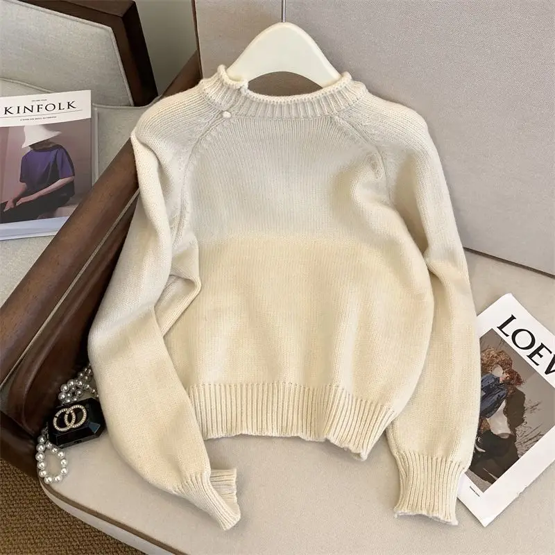 새로운 크리스마스 트리 캐주얼 스웨터 여성 인쇄 느슨한 캐주얼 뜨개질 풀오버 부드럽고 편안한 하프 하이 칼라 루즈 한 스웨터