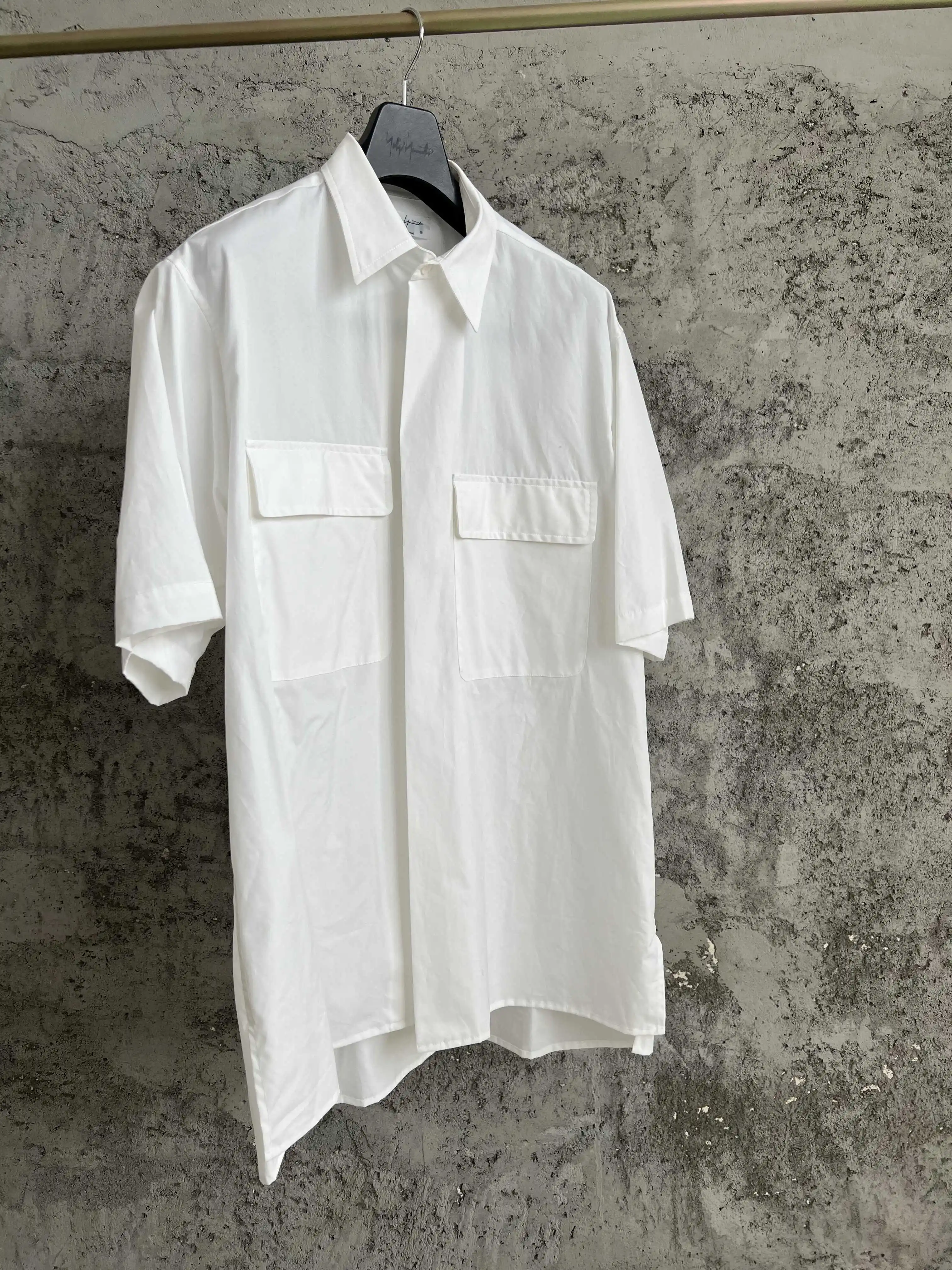 Three-dimensional buckle-decorated Japanese high-count cotton long-sleeved pure cotton shirt, white, designed by men and women