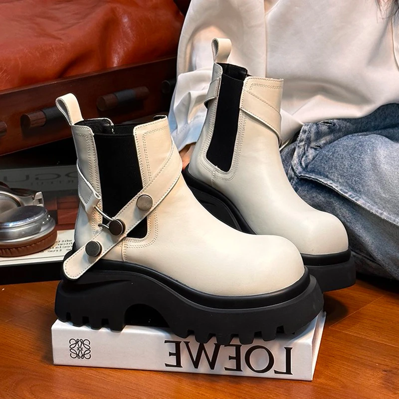 Designer Women Platform Boots High Heels Leather Shoes Fashion Chelsea Boots 2025 Winter Trend Sport Shoea Walking Snow Botas