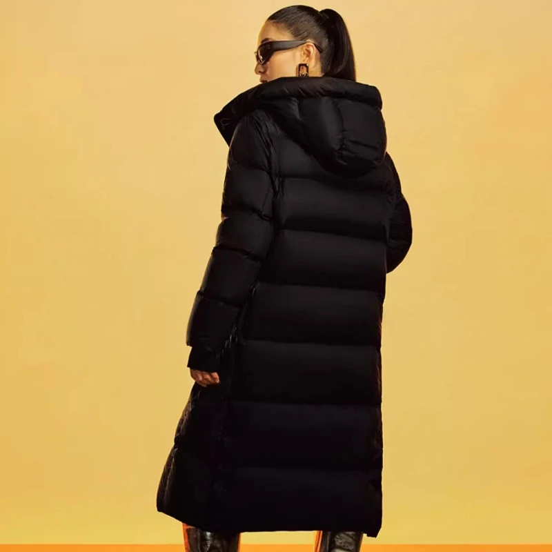 Chericom Long Coat for Woman Hooded Down Coat Women's Winter Solid Down Jackets Long Sleeve Loose Fitting Female Jacket Y309769Y