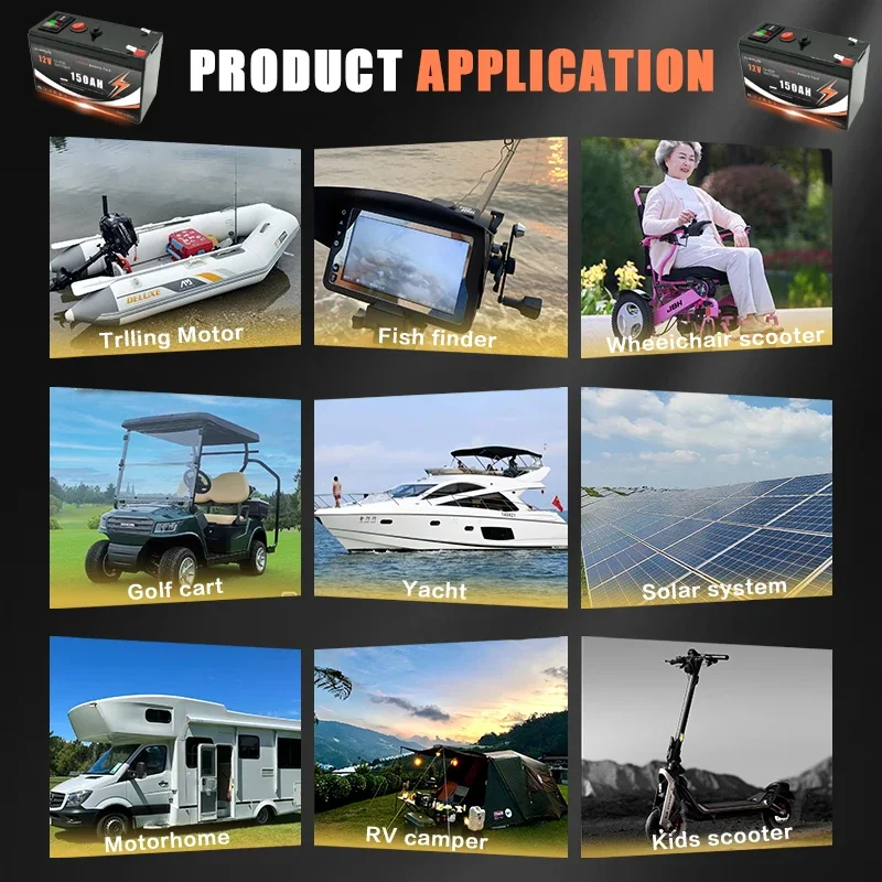 

LiFePO4 12V 150Ah Rechargeable Lithium Battery,Built-in BMS,Perfect for Ride on Toys,solar panels,Fish Finders,Power Wheels