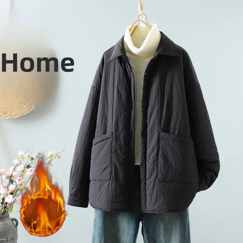 Estilo retro jaqueta de aodão leve f solto plus size simples casual quente outerwear outono inverno nova chegada