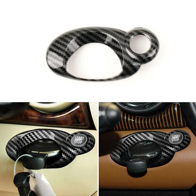 For Mini Cooper R56 R55 R57 2007-2013 R60 2010-2016 Carbon Fiber Texture Car Decorative Sticker Engine Start Stop Keyhole Trim