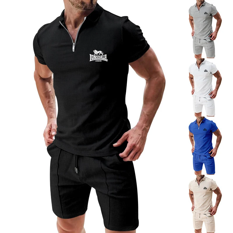 

Summer new fashion outdoor fitness jogging casual sportswear set for men, breathable lapel T-shirt and shorts two-piece set