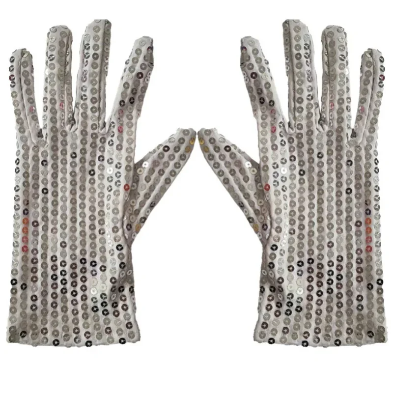 

Performance Costume Accessories Sequin Silver Fabric Dance Show Gloves