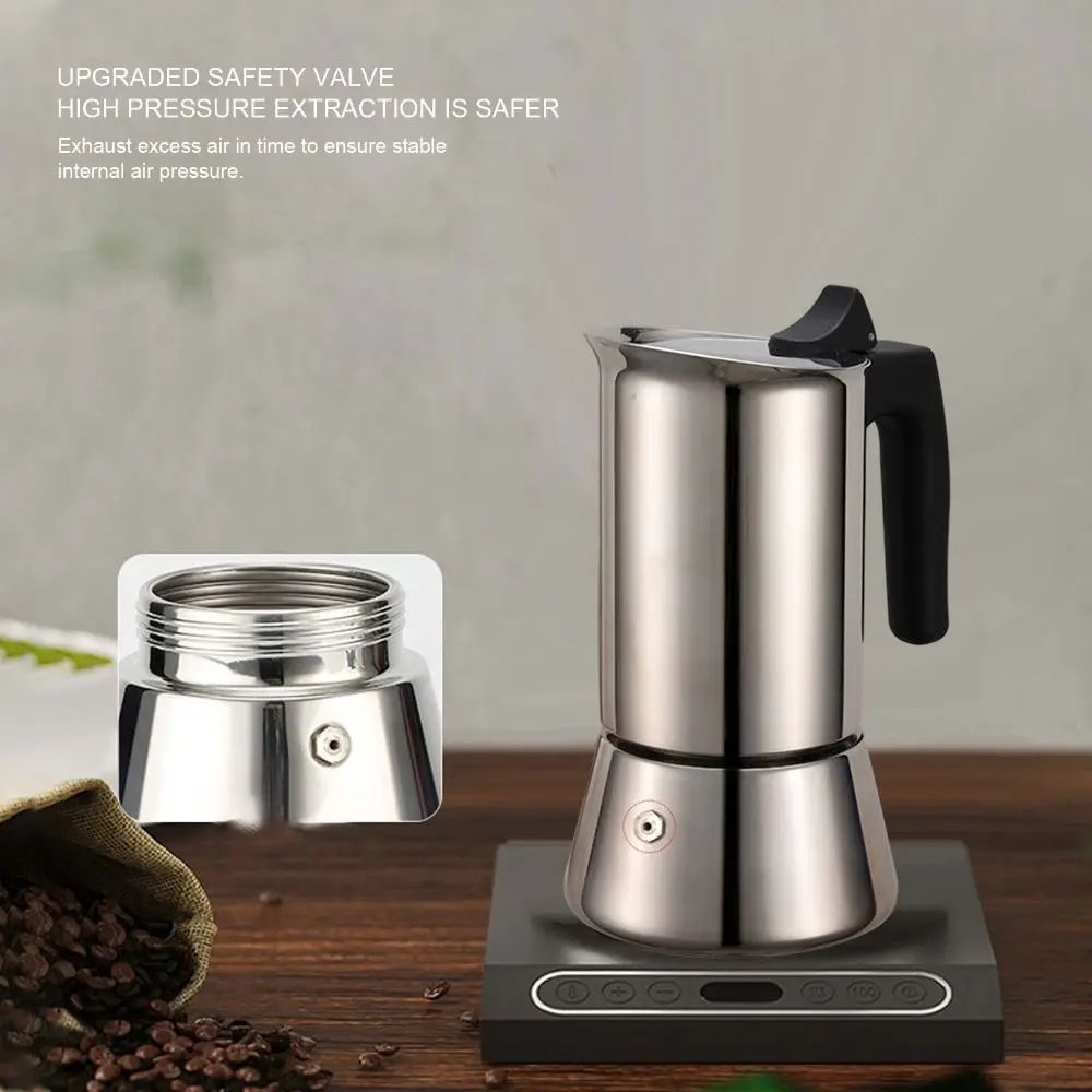 Stainless Steel Moka Pot Large Capacity Silver Stovetop Moka Pot Sturdy Construction Stovetop Espresso Maker Coffee Making