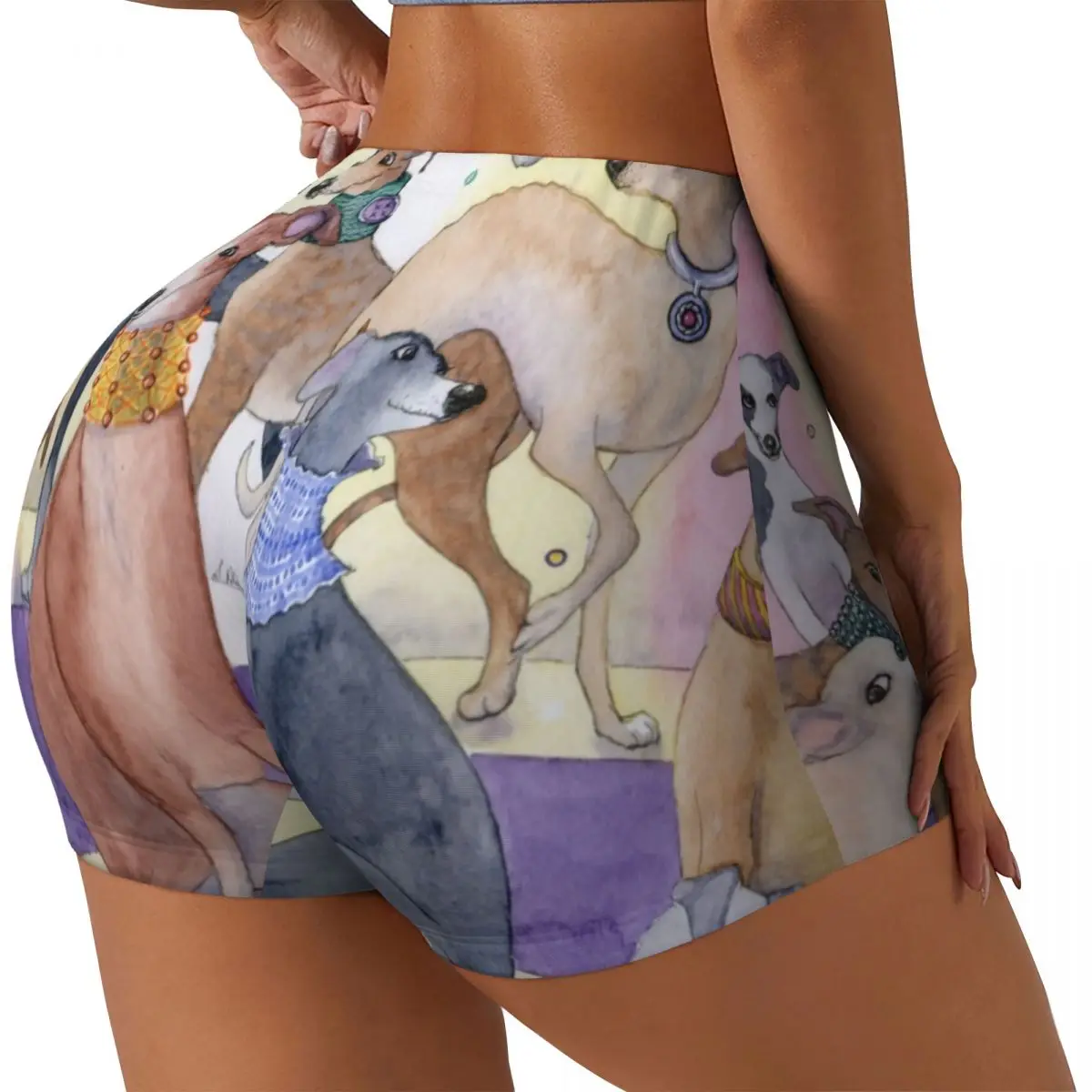 Custom Whippets And Greyhounds Fashion Parade Workout Shorts Women's Hound Dog Gym Volleyball Biker Yoga Shorts