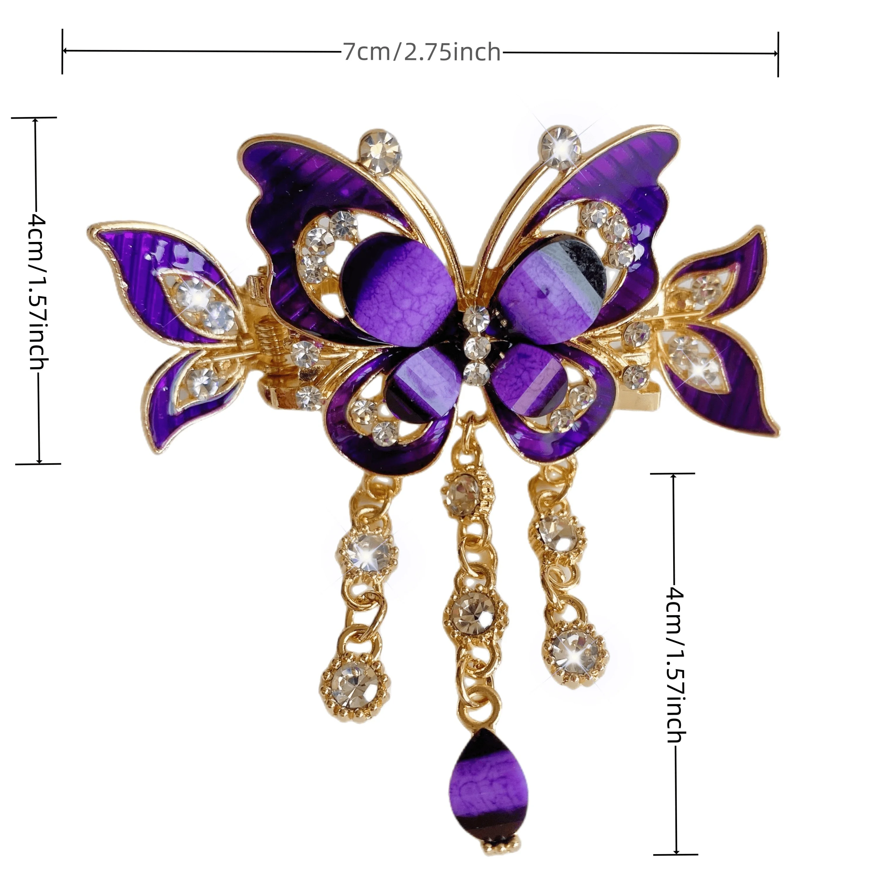 1PC Women Hair Claws Clips Bling Butterfly Tassel Rhinestone Decor Hair Claw Clip Vintage Boho Ponytail Holder Hair Accessories