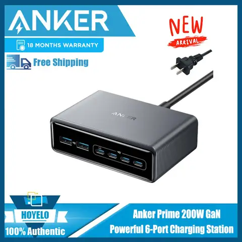 Anker Prime Charger, 200W 6-Port GaN Charging Station, USB-C PD Fast Charging Desktop Charger, Compatible with iPhone, Samsung
