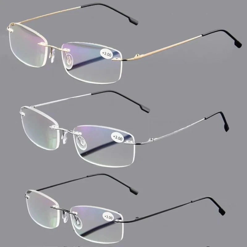 Blue Light Blocking Memory Titanium Rimless Reading Glasses Men&Women Presbyopic Eyeglasses Frame +1+1.5+2+2.5+3