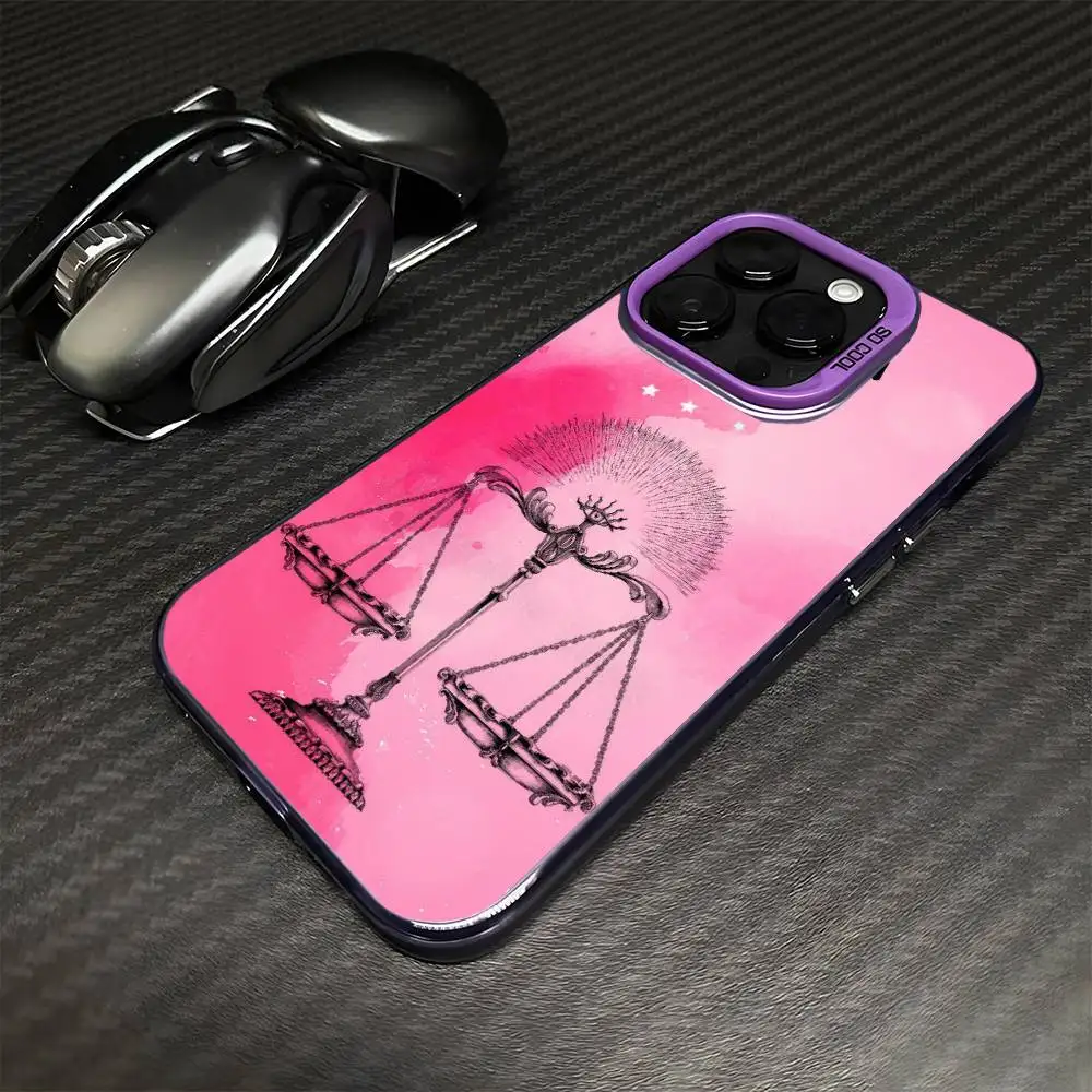 Чехол для телефона Zodiac Libra Balance для iPhone 17,16,15,14,13,12,11 Plus, Pro Max, фиолетовый матовый противоударный чехол
