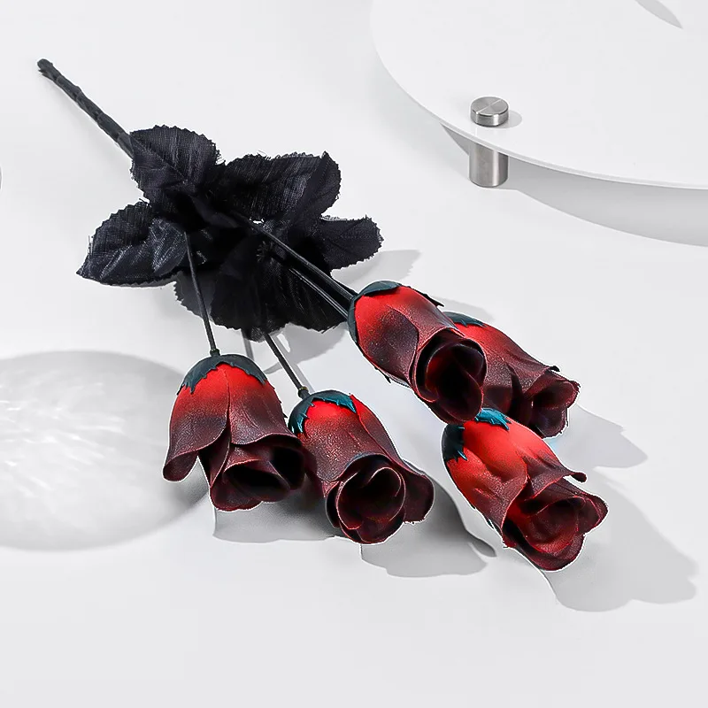 Black Artificial Rose Flower Gothic Style Simulation Flowers Wedding Home Party Fake Flower Decoration DIY Halloween Decor