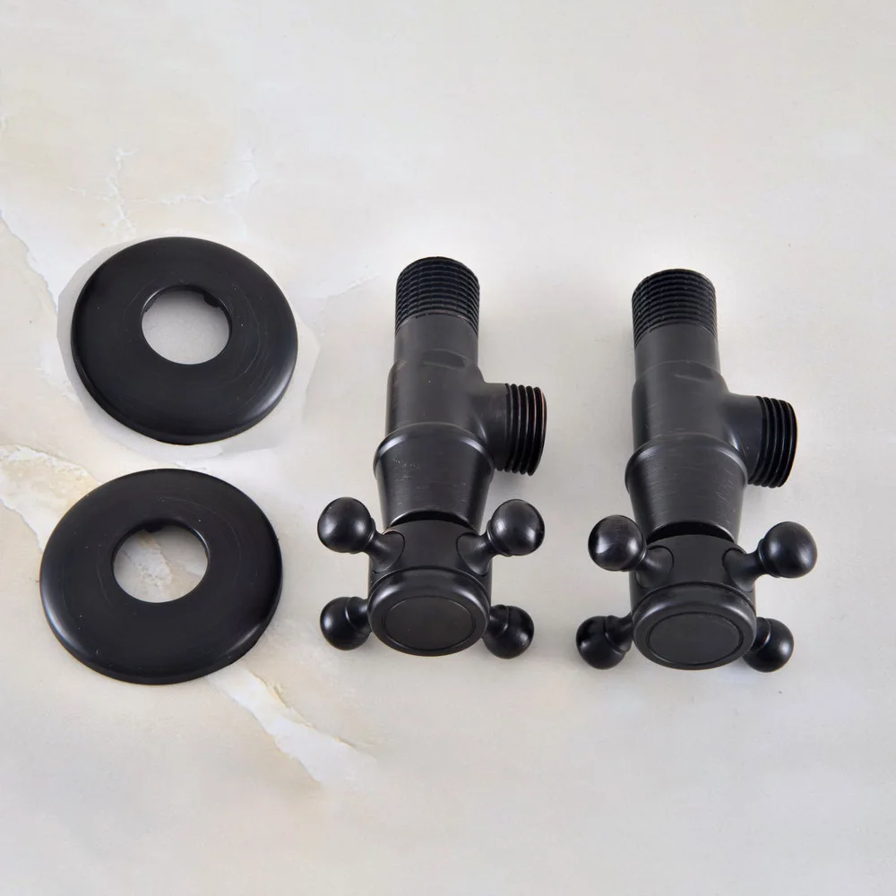 

2 шт., черные латунные винтажные ретро-крестовые ручки, угловой запорный клапан для ванной комнаты, наружная резьба 1/2 дюйма x 1/2 дюйма, аксессуар для ванной комнаты mav349