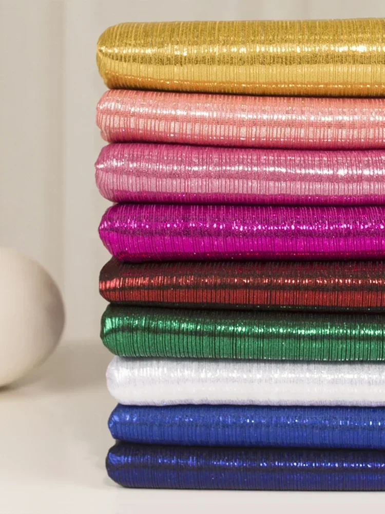 Knitted Bronzing Fabric Elastic Laser Illusion Color Bright Silk Clothing for Diy Sewing Cloth Apparel By The Meter Material