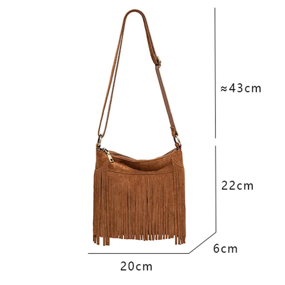 Tassel Bag Niche Frosted Cowhide Casual Crossbody Bag Retro Leather Trend Style Fringe Single Shoulder Bag