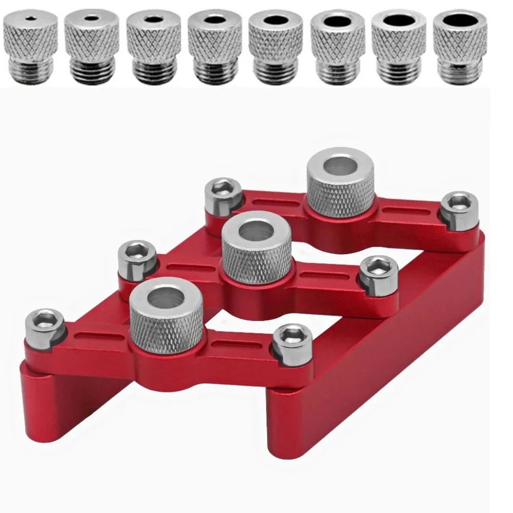 Self Centering Dowelling Jig Dowel Drilling Pocket Hole Jig Punch Locator 3-10mm Drill Sleeve Range Aluminum Alloy Red