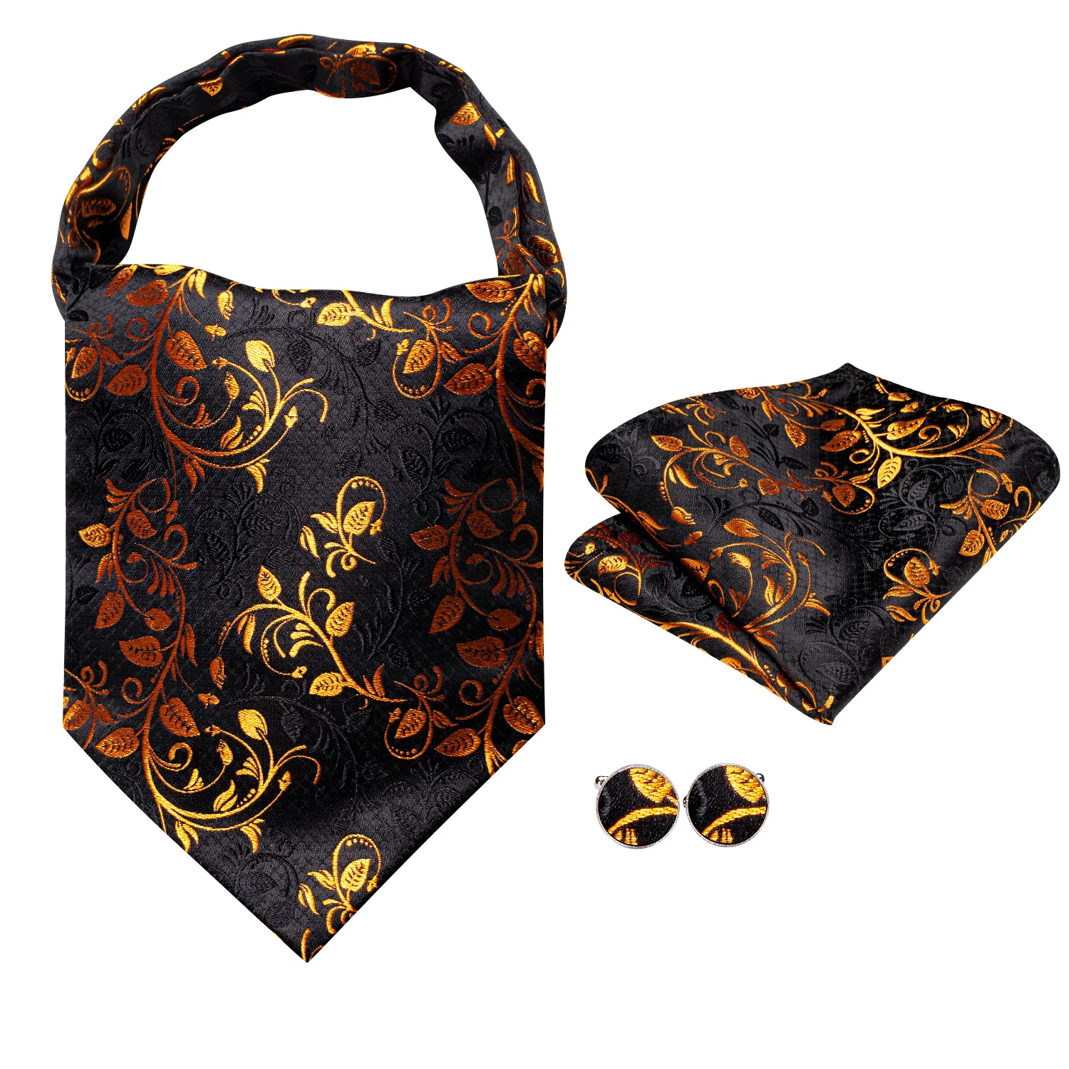 Set dasi, manset, dan sapu tangan pria merek Hi-Tie, motif jacquard paisley floral vintage, grosir untuk pernikahan dan acara bisnis.