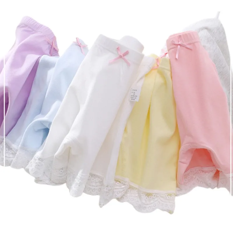 Girls' Solid Color Safety Shorts with Lace Bow Dormitory Boxer Briefs Multiple Colors Available for Children's Clothing