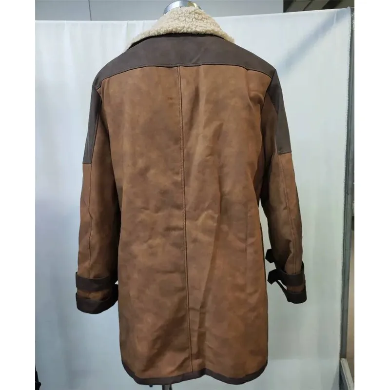 2026년 신상 남성 레트로 PU 가죽 아웃도어 롱 재킷 가을 겨울 플리스 오버코트 캐주얼 카우보이 아우터웨어 브라운 패치워크 코트