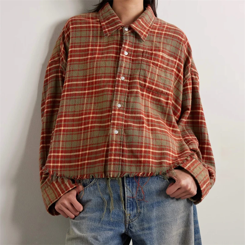 

Women's shirt New single breasted loose collared long sleeved top for autumn 2025 High quality pure cotton plaid Women's blouse