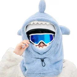 Winter Warm Ski Helmet Cover Comfortable Soft Fleece Skiing Head Warmer Cartoon Cute Cartoon Shark Decorative Helmet Cover Hat