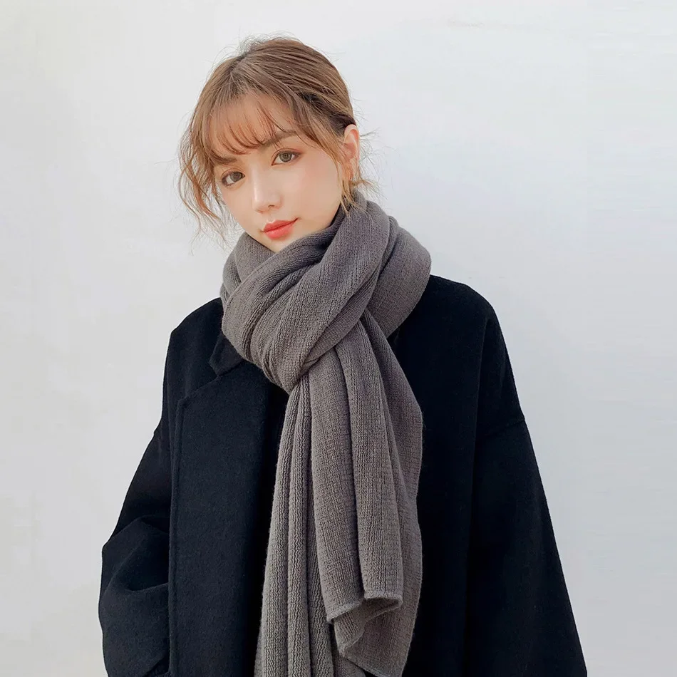 2024 Korean Version Solid Color Knitted Sweater Scarf Women Autumn Winter Thickened and Warm Sweet Scarf Couples Fashion YC39