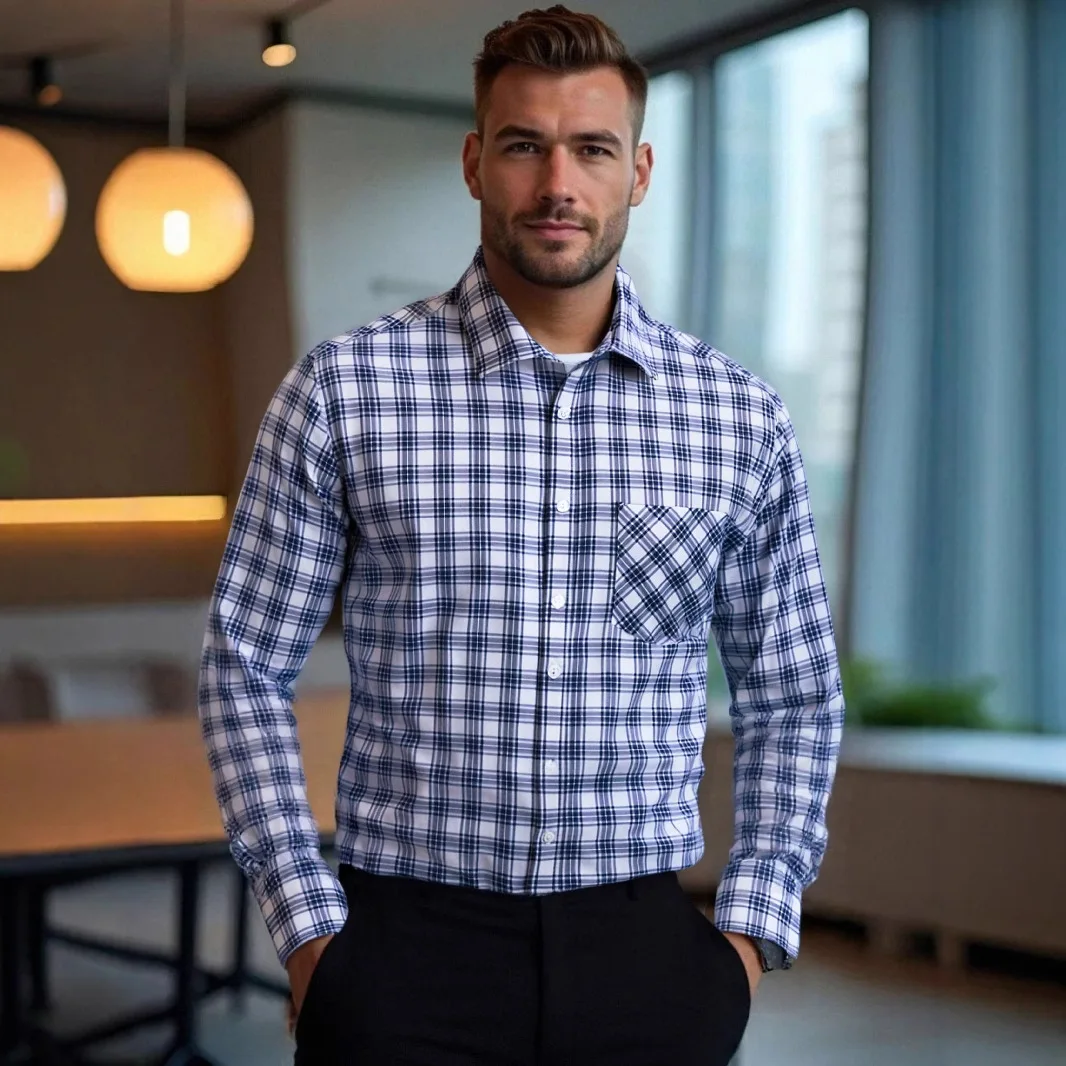 

Long Sleeve Shirt Men's Shirt Men's Business Casual Plaid Lapel