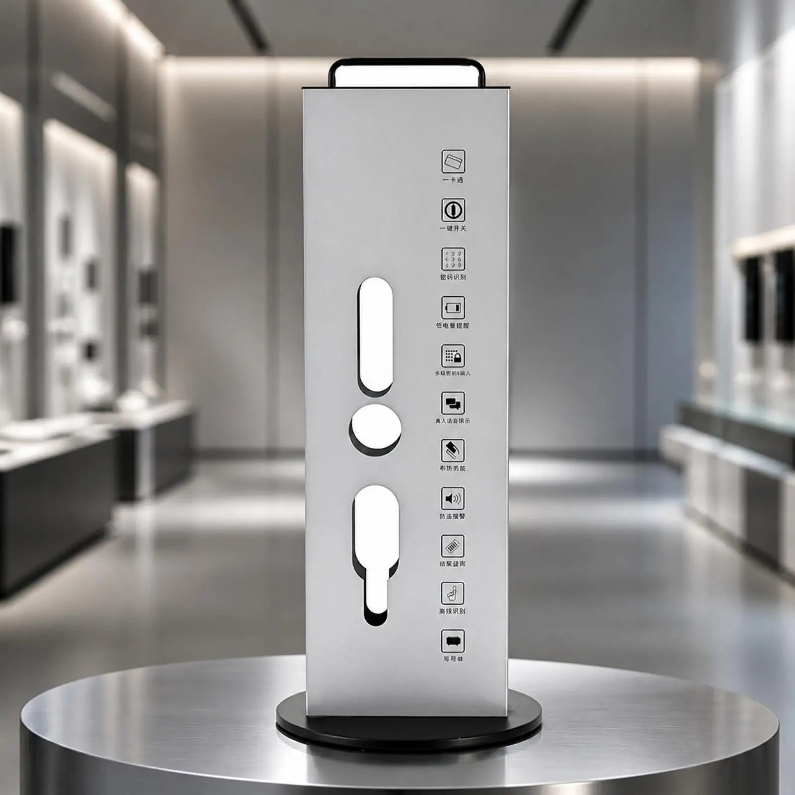 Iron Rotating Lock Display Stand for Electronic Lock Key Shop Showroom with Painted Metal Body and Ebony Base