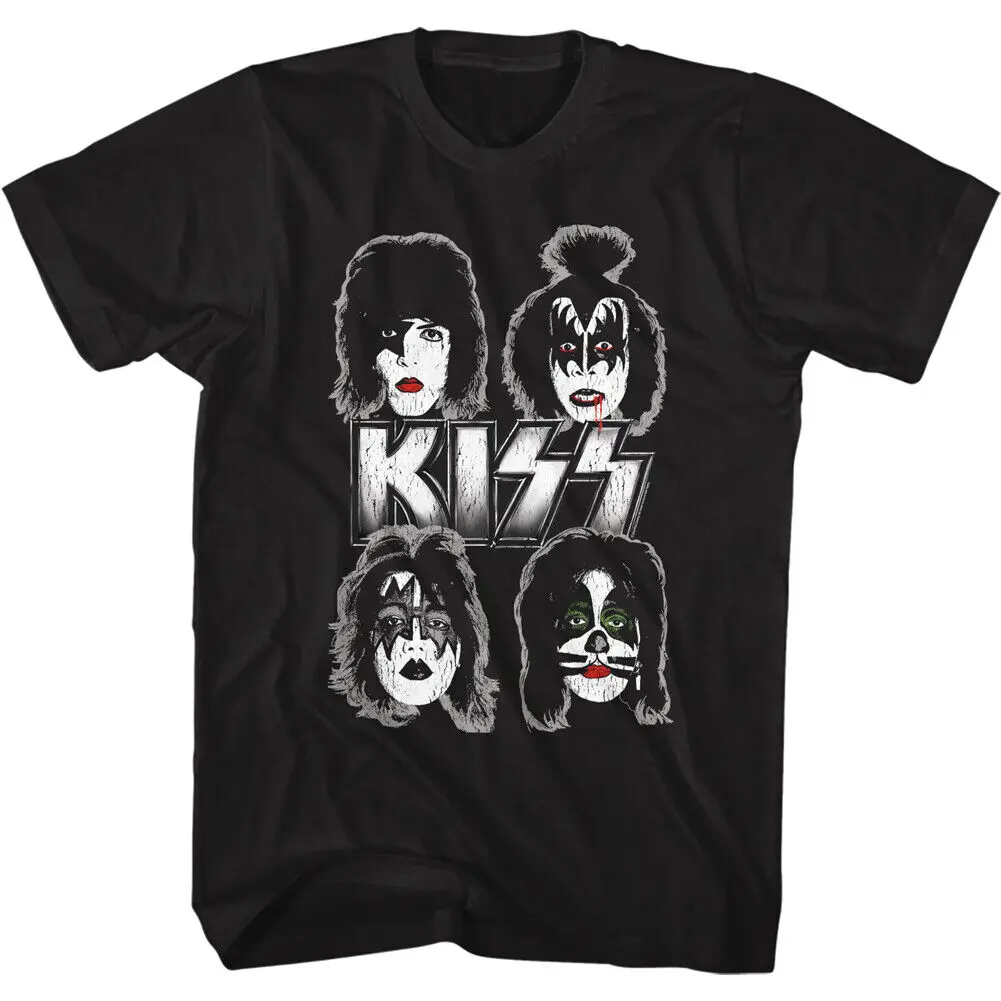 Kiss All 4 Original Band Members Head Shot Adult T Shirt Rock Music Merch