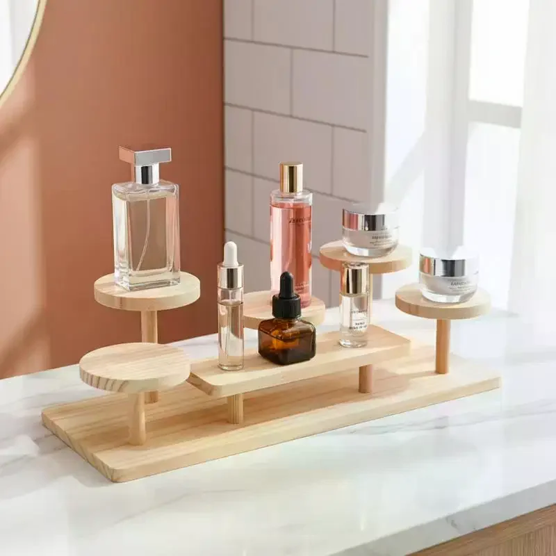 Wooden Multi-story 3 Layer Jewelry Storage Rack Display Stand Organizer for Coffee Perfume Figurines Bedroom Shelf