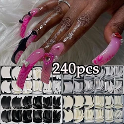 240pcs Extra Long Curved Nail Tips Transparent/Black/White Halfl Cover Hawk Curved Fasle Nails Tapered Eagle Claw Nail Extension