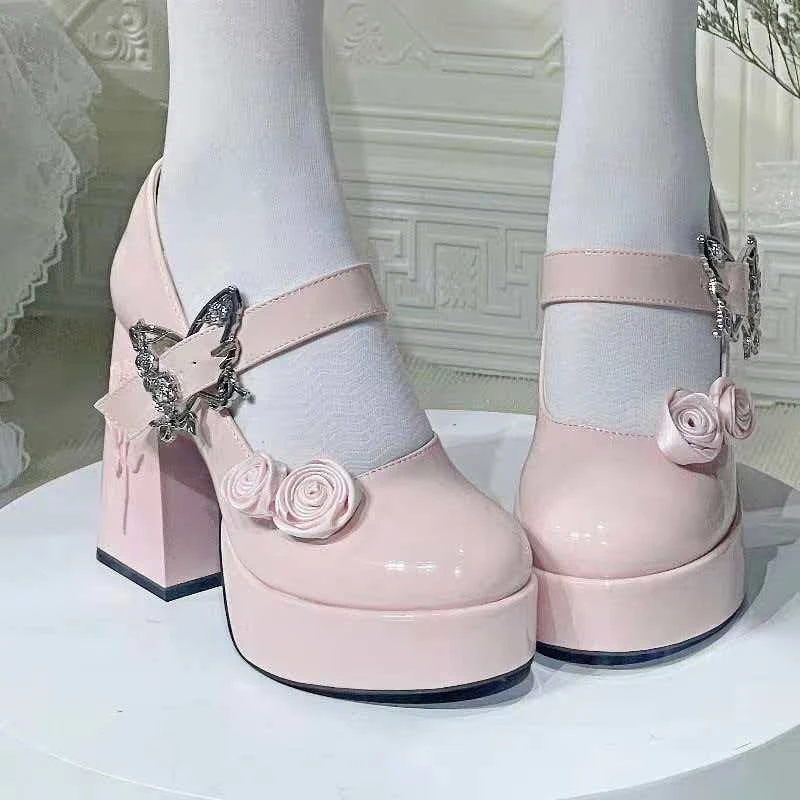 Designer-Marke Chunky Heel Damen High Heels Neue Süße Rosa Mary Jane Schuhe Modische Schleifenverzierte Party-High-Heels für Frauen