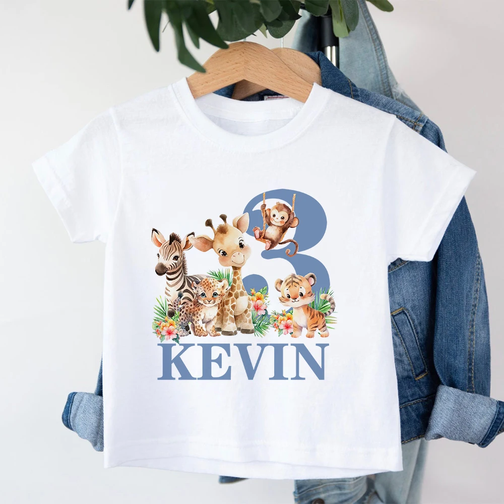 

Personalized Boys Birthday Shirt 1-9 Years Shirt Wild Tee Safari Animal with Name T-shirt Jungle Party Outfit Kids Summer Tops