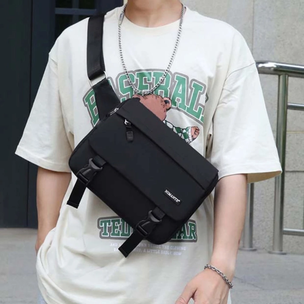 

Waterproof Men Crossbody Bag Large Capacity Phone Pouch Student Shoulder Bag Black with Multiple Pockets Messenger Bag