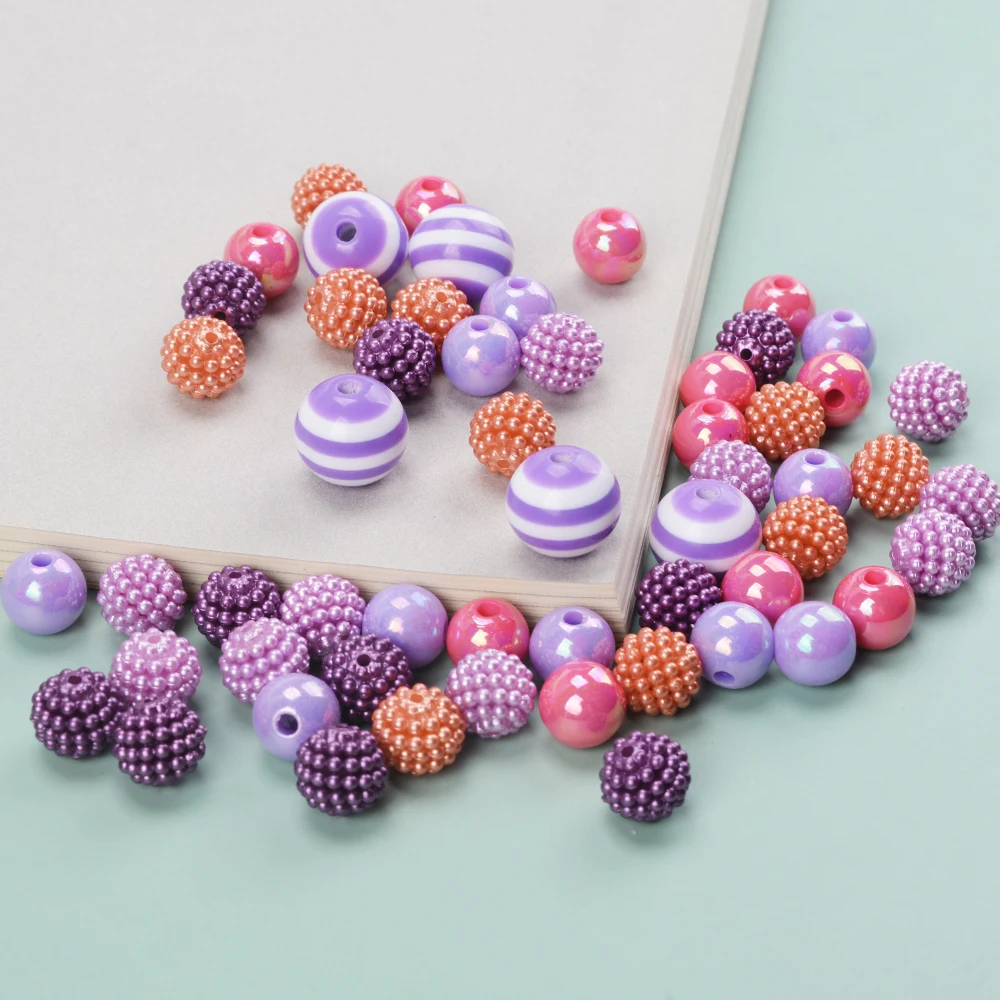 LOFCA Bayberry shape loose Acrylic beads Multi-colored round beads for necklace DIY Pen necklace Acrylic striped beads