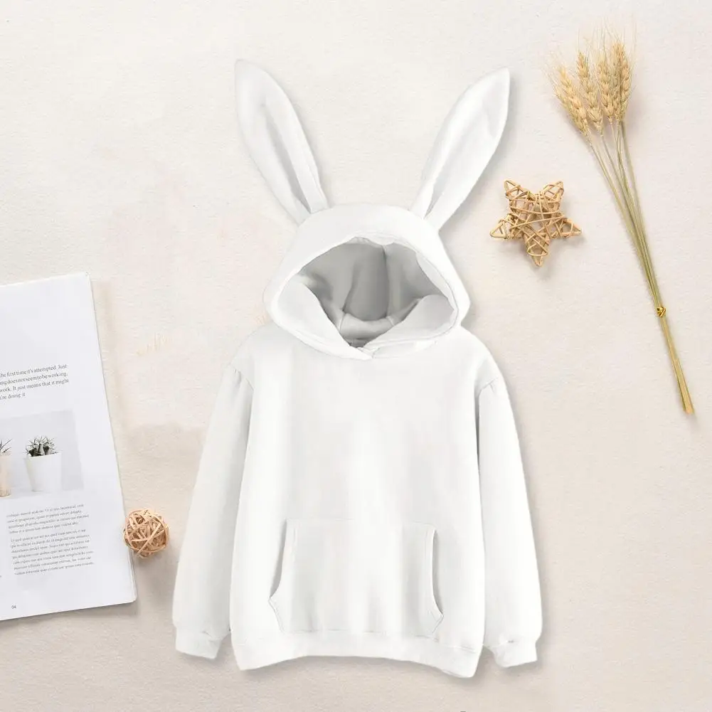 

Pullover Hooded Sweatshirt Women Hoodie Soft Warm Lady Hoodie Top with Bunny Ear Decor Drawstring Elastic Cuff for Women Fall